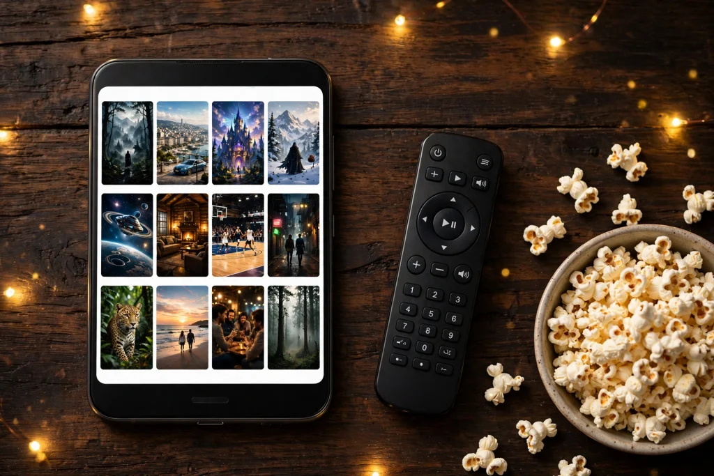 Bappam TV Android app interface showing movies and shows